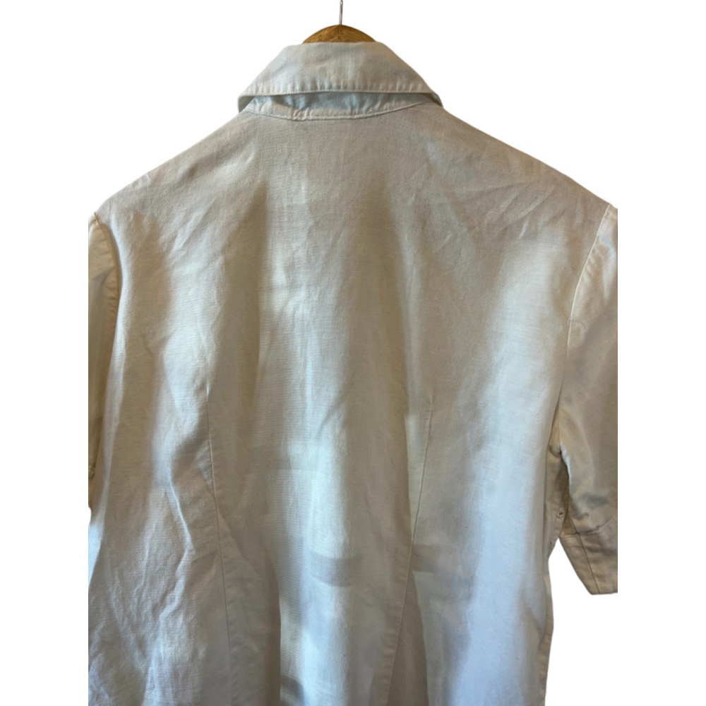 VINTAGE Cream Eyelet Lace Button Up Short Sleeve Collared Shirt S - Picture 4 of 7